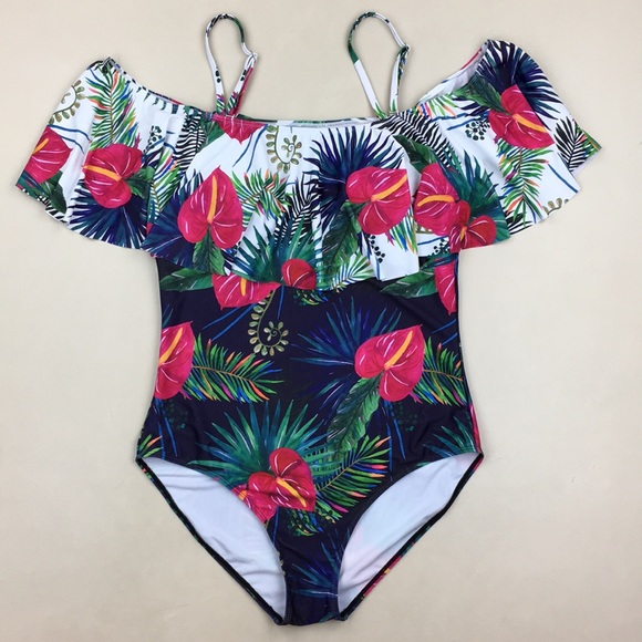 Tempt Me Off Shoulder Tropical Swimsuit NWT - Picture 2 of 9